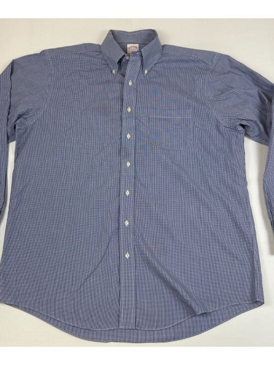 Brooks Brothers Other - Brooks Brothers Men 17-6/7 Blue White Gingham Non-Iron Cotton Button Up Shirt